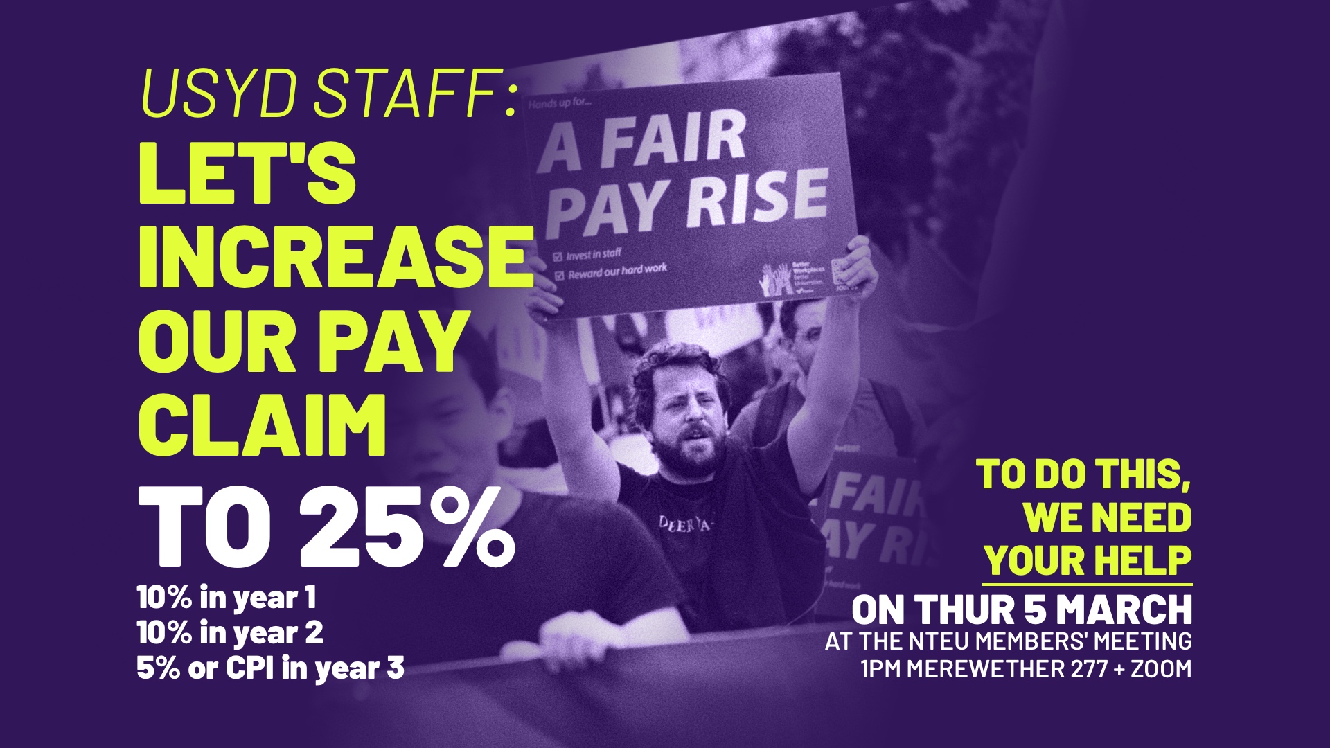 Help increase the USYD pay claim to 25%!